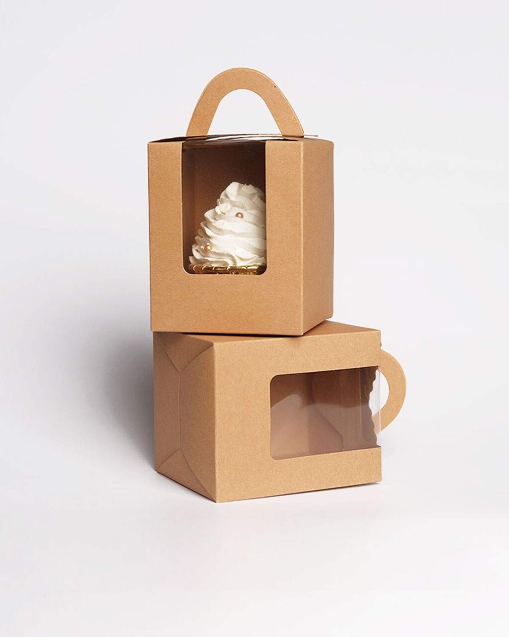 Kraft Cupcake Boxes 60 Packs Individual Cupcake Holders Disposable Brown Single Cupcake Boxes with Window 3.6 * 3.6 * 4.3inch Cupcake Containers